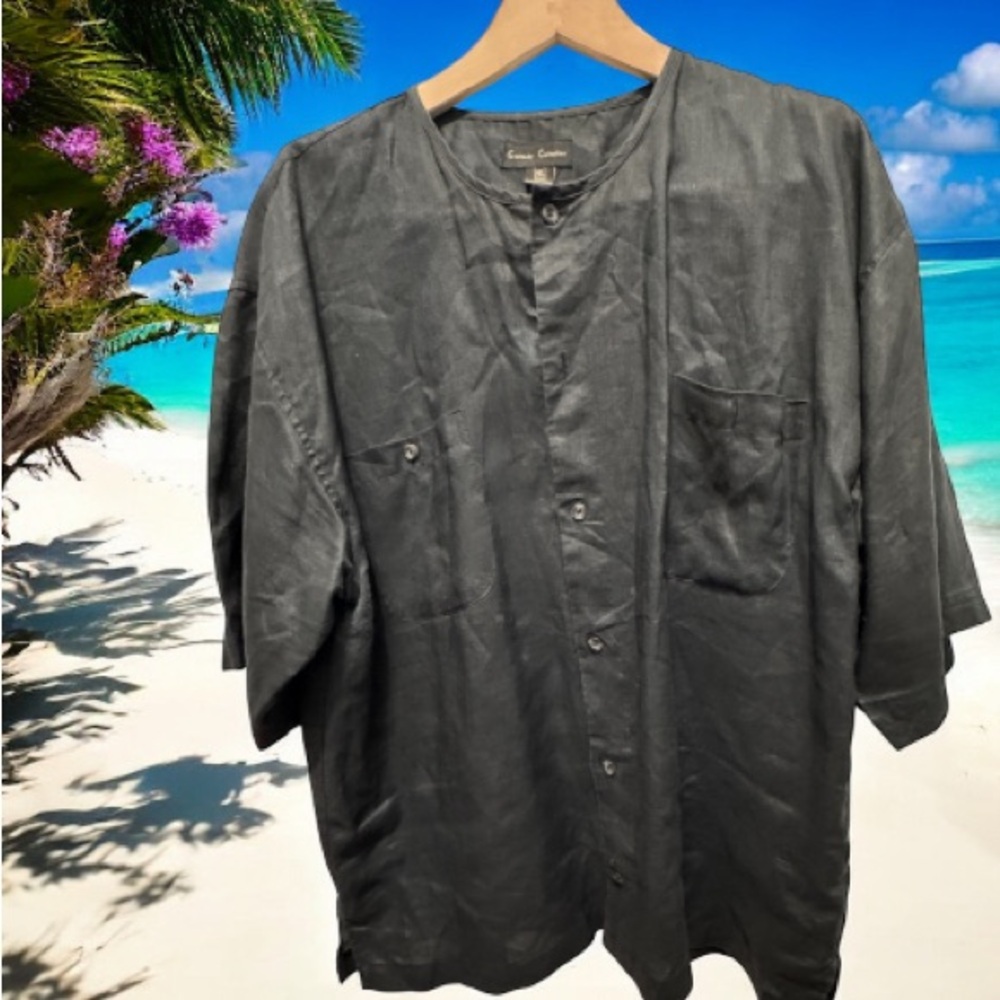 Men's black button up linen shirt size 2XL